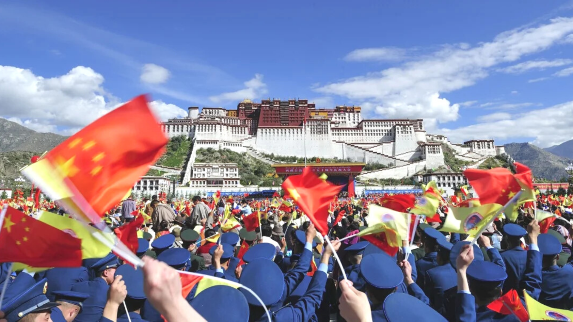 A rally held to mark the 50th anniversary of the formation of Tibet's regional government. (Photo AP)