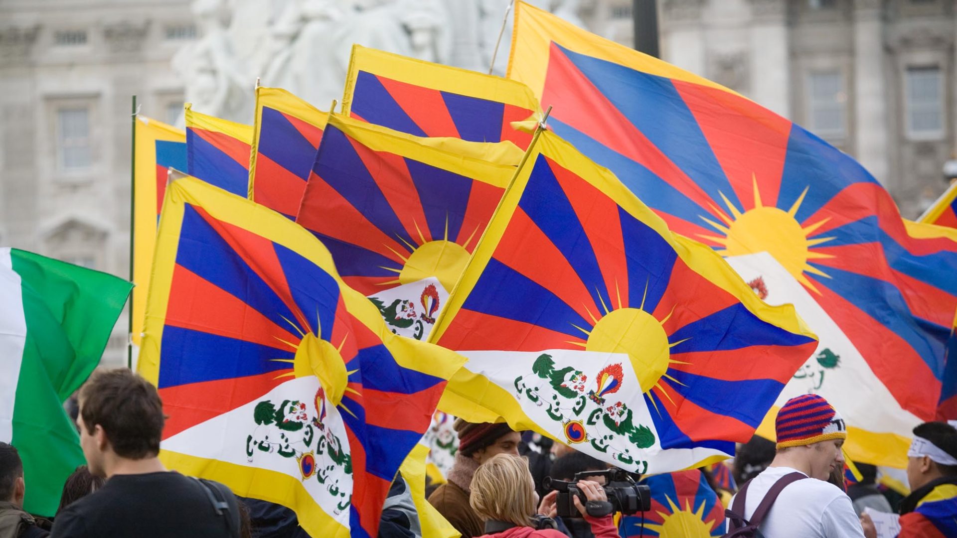 Tibetan flags at protest