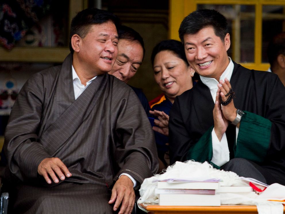 Penpa Tsering (left) with the outgoing Sikyong Lobsang Sangay (right)