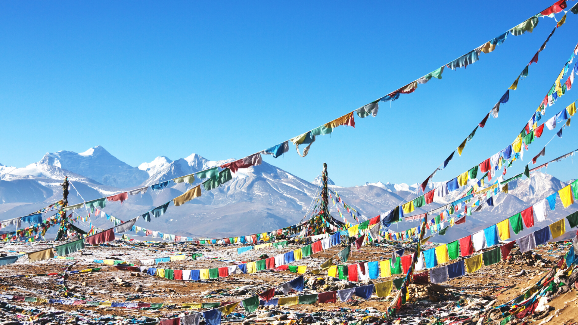 prayer flags and mountains
