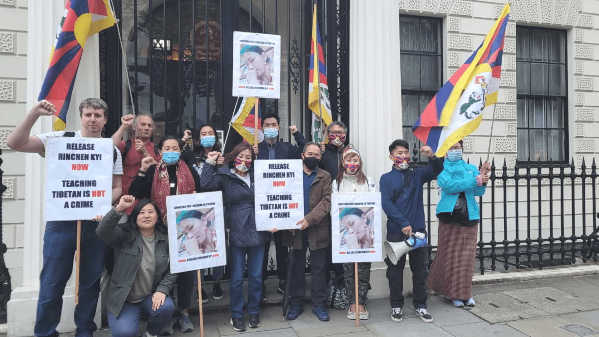 Activists hold a protest demanding the release of Rinchen Kyi