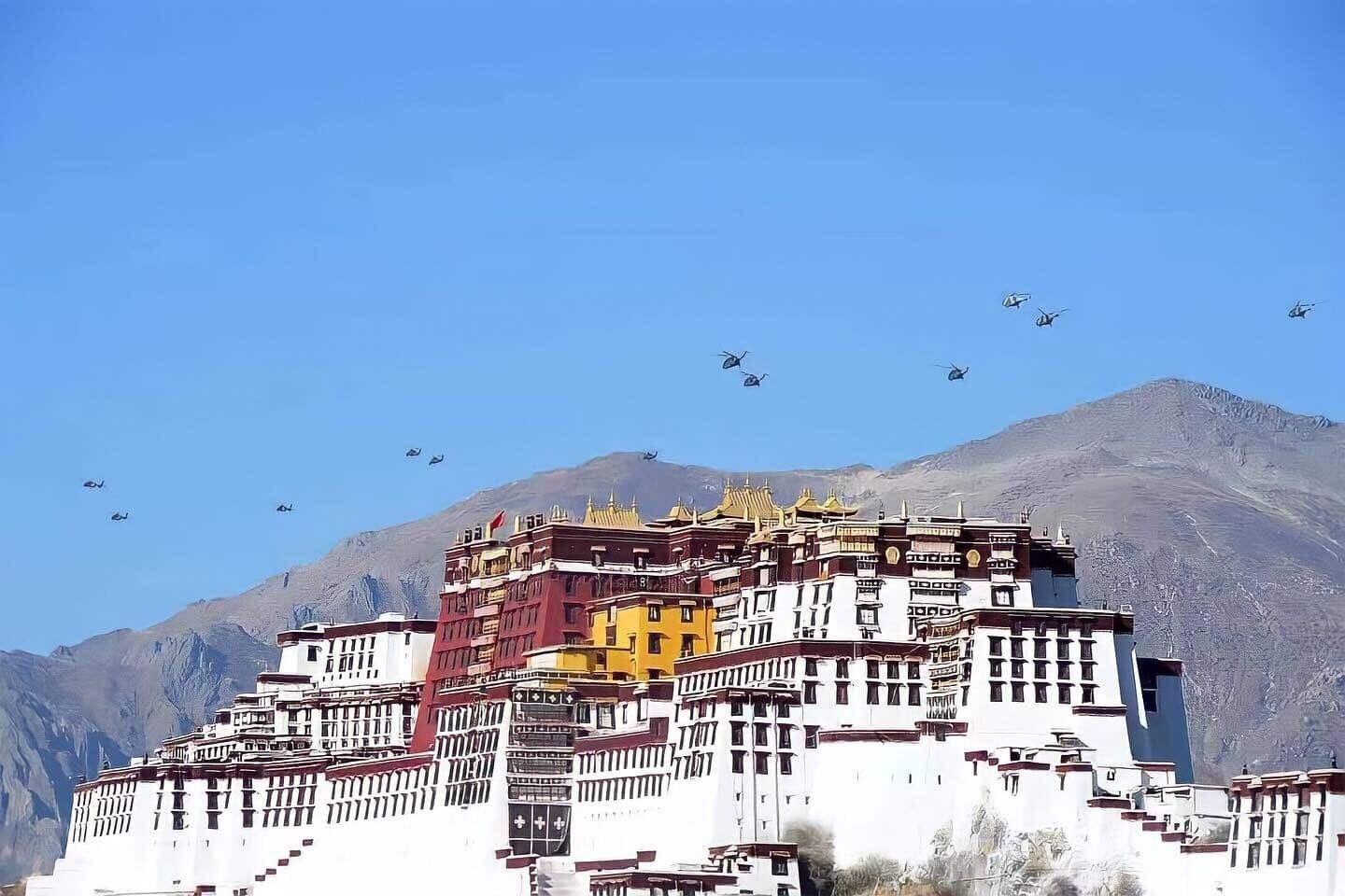 Choppers over Potala Palace, Lhasa