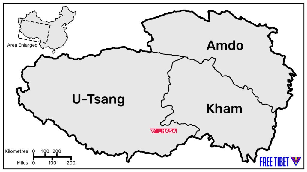 Map of Tibet showing its three original provinces.