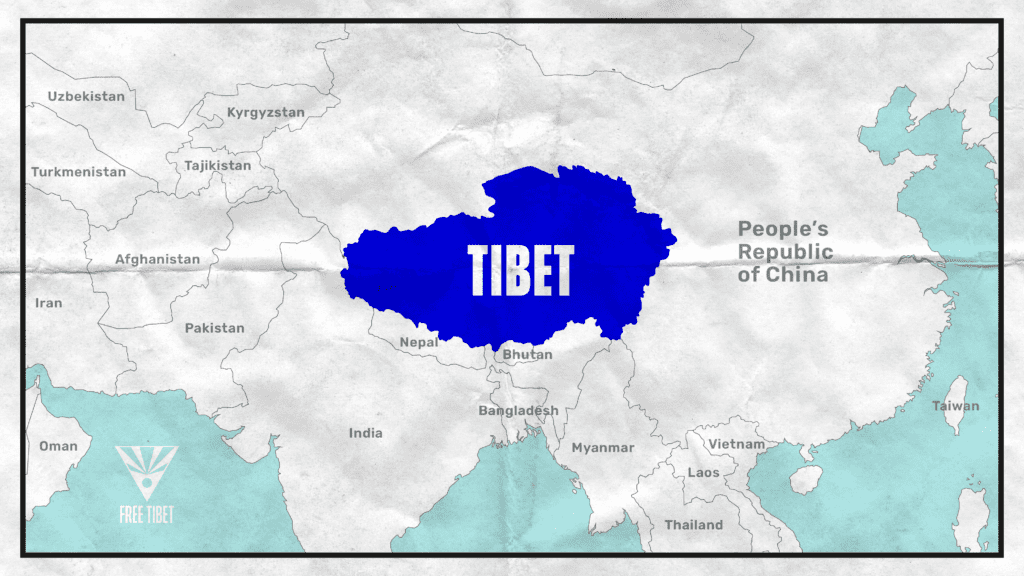 Map showing the location of Tibet.